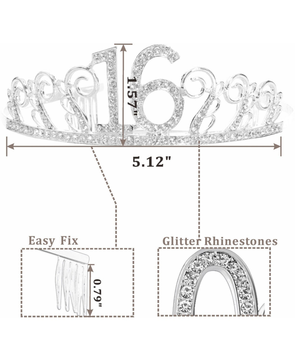 Meant2tobe 16th Birthday Sash and Tiara for Girls - Fabulous Set: Glitter Sash + Floating Heart RhinestonePremium Metal Tiara, 16th Birthday G