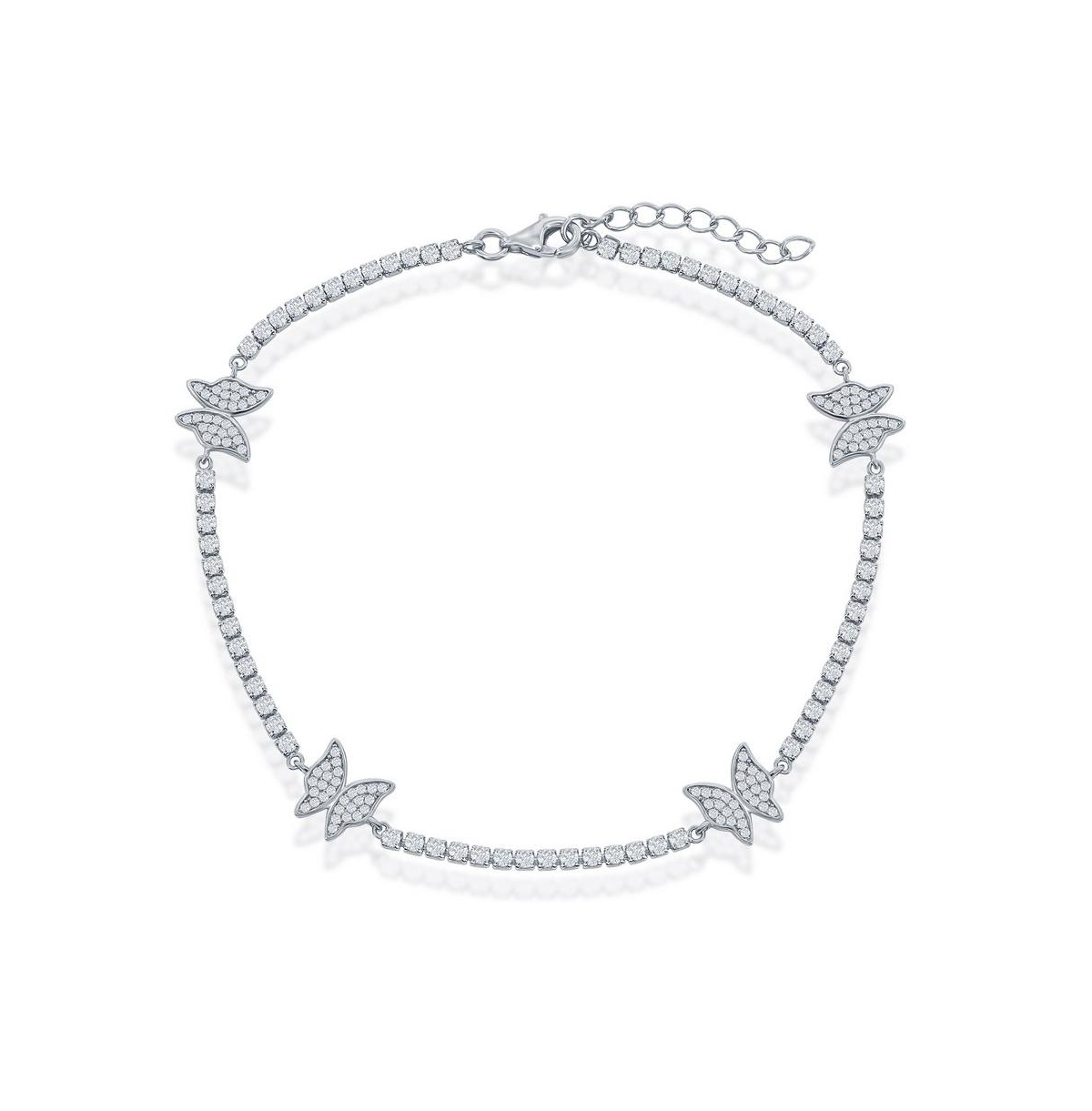 Simona Sterling Silver Butterfly Cz Tennis Anklet