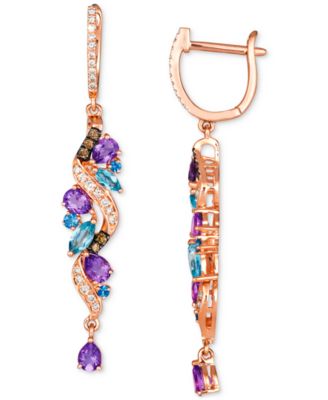 Multi-Gemstone (1-5/8 ct. t.w.) & Diamond (3/8 ct. t.w.) Drop Earrings in 14k Rose Gold