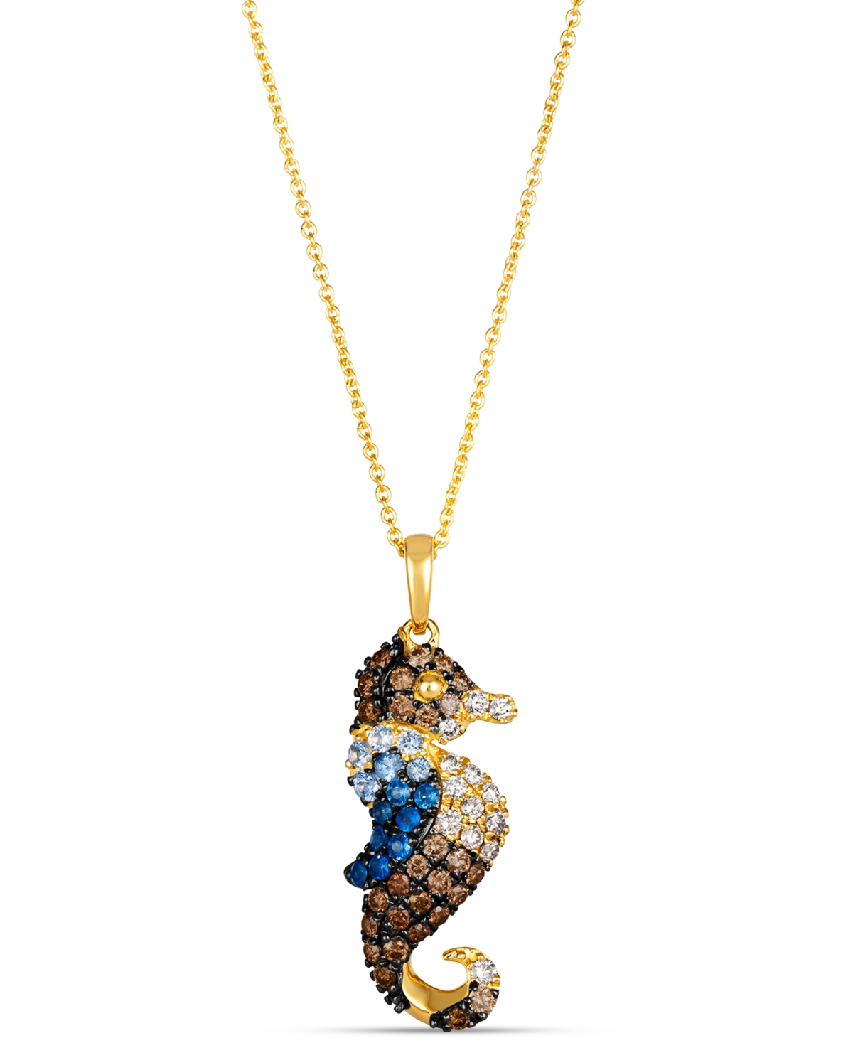Ombre Multi-Gemstone (1/4 ct. t.w.) & Chocolate Ombre Diamond (1/2 ct. t.w.) Seahorse Pendant Necklace in 14k Gold, 18" + 2" extender
