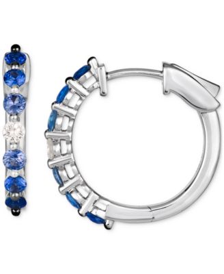 Ombr&eacute;&reg; Denim Ombr&eacute; (3/4 ct. t.w.) & White Sapphire (1/8 ct. t.w.) Small Hoop Earrings in 14k White Gold, 0.7"