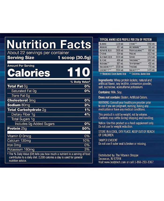 BodyTech Whey Protein Isolate Powder Cinnamon Cereal (1.5 lbs./22