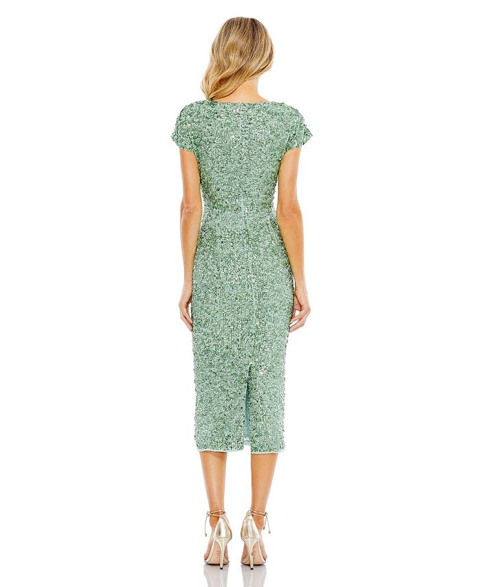 Mac Duggal Women's Sequined Short Sleeve Wrap Over Cocktail Dress - Macy's
