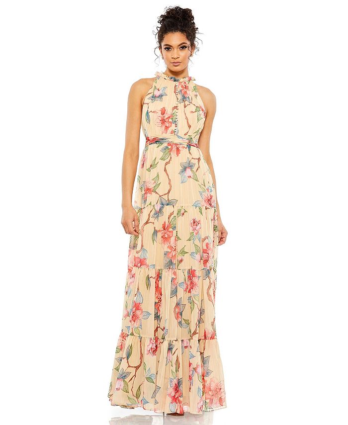MAC DUGGAL Women's Ieena Halter Sleeveless Floral Print Gown - Macy's