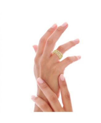 Sterling Silver 14K Gold Plated Clear Cubic Zirconia Wide Band Ring