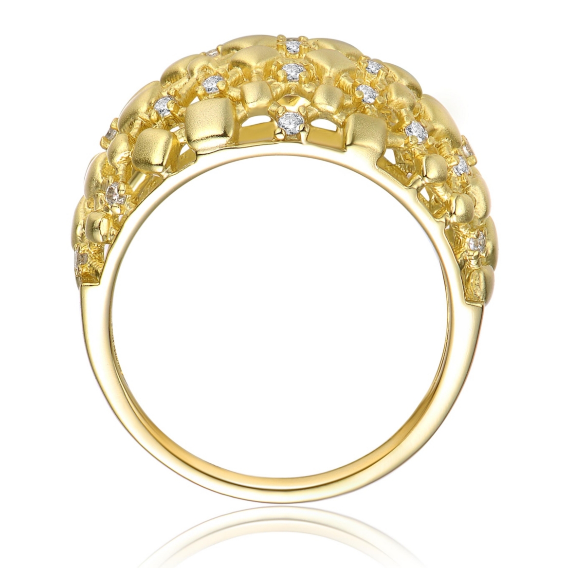 Ra 14k Yellow Gold Plated with Cubic Zirconia Dome-Shaped Textured Nugget Ring