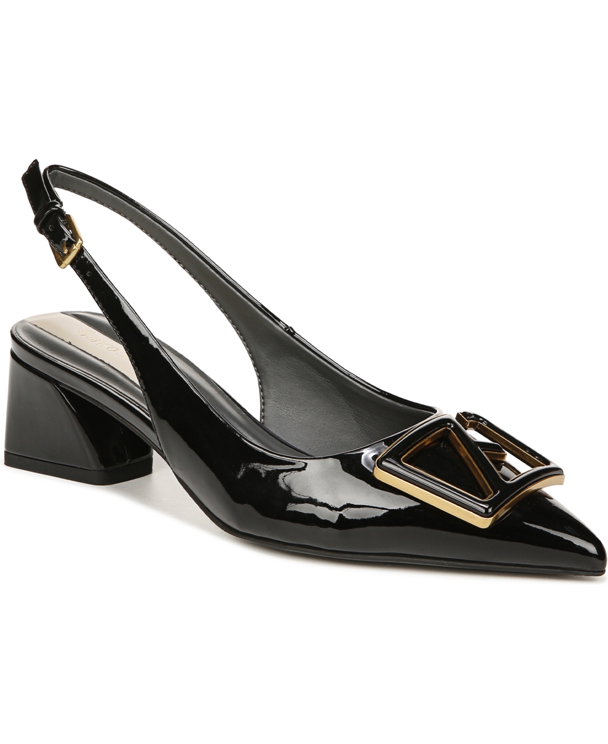 Franco Sarto Racer Slingback Pointed Toe Pump In Black Faux Patent