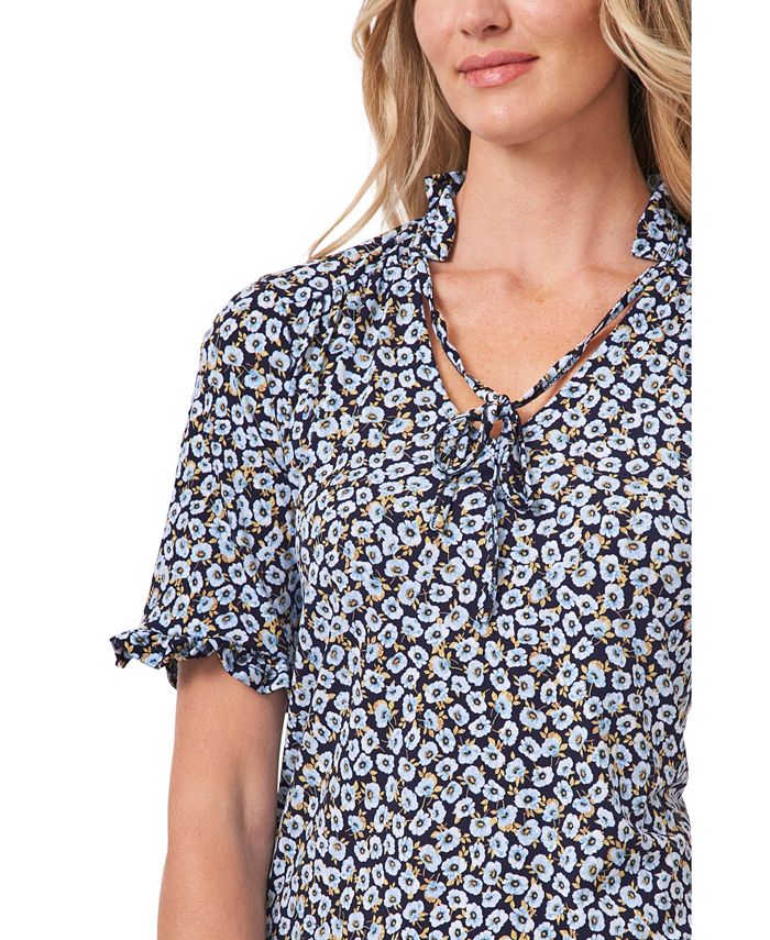 CeCe Women's Short Sleeve Ruffle V-Neck Printed Knit Top - Macy's