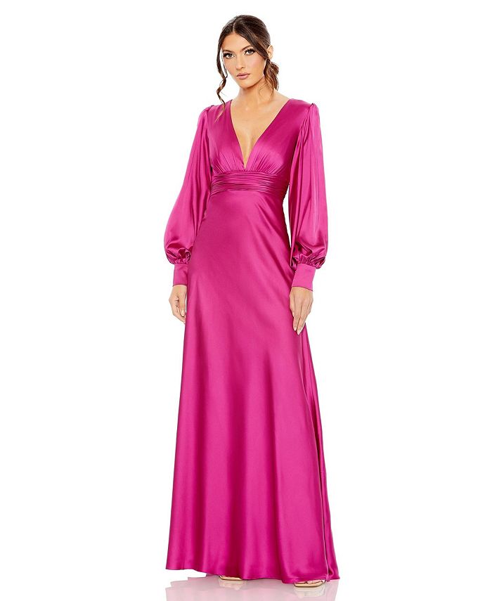 London Times Women's Empire Waist Maxi Dress | Surplice V-Neck With Bishop Sleeves | Wedding Guest & Special Occasion Dress