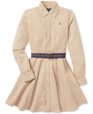 Big Girls Belted Cotton Chino Shirtdress
