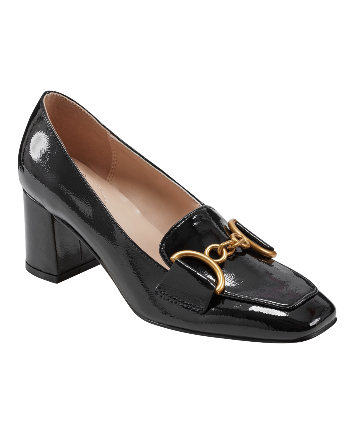 Women's Lucien Square Toe Block Heel Loafer Pumps - Black Patent