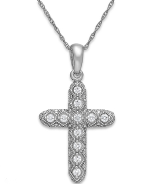 image of Diamond Cross Pendant Necklace in 14k White Gold (1/8 ct. t.w.)