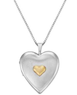 image of Double Heart Locket in Sterling Silver and 14k Gold