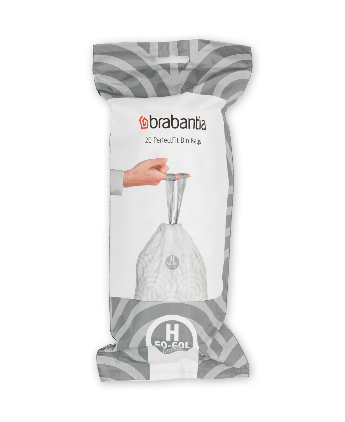 Brabantia Perfectfit Trash Bags, Code H, 13.2-16 Gallon, 50-60 Liter, 120 Trash Bags In White