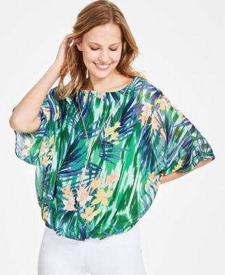 JM Collection - Women's Tassel-Necklace Poncho Top