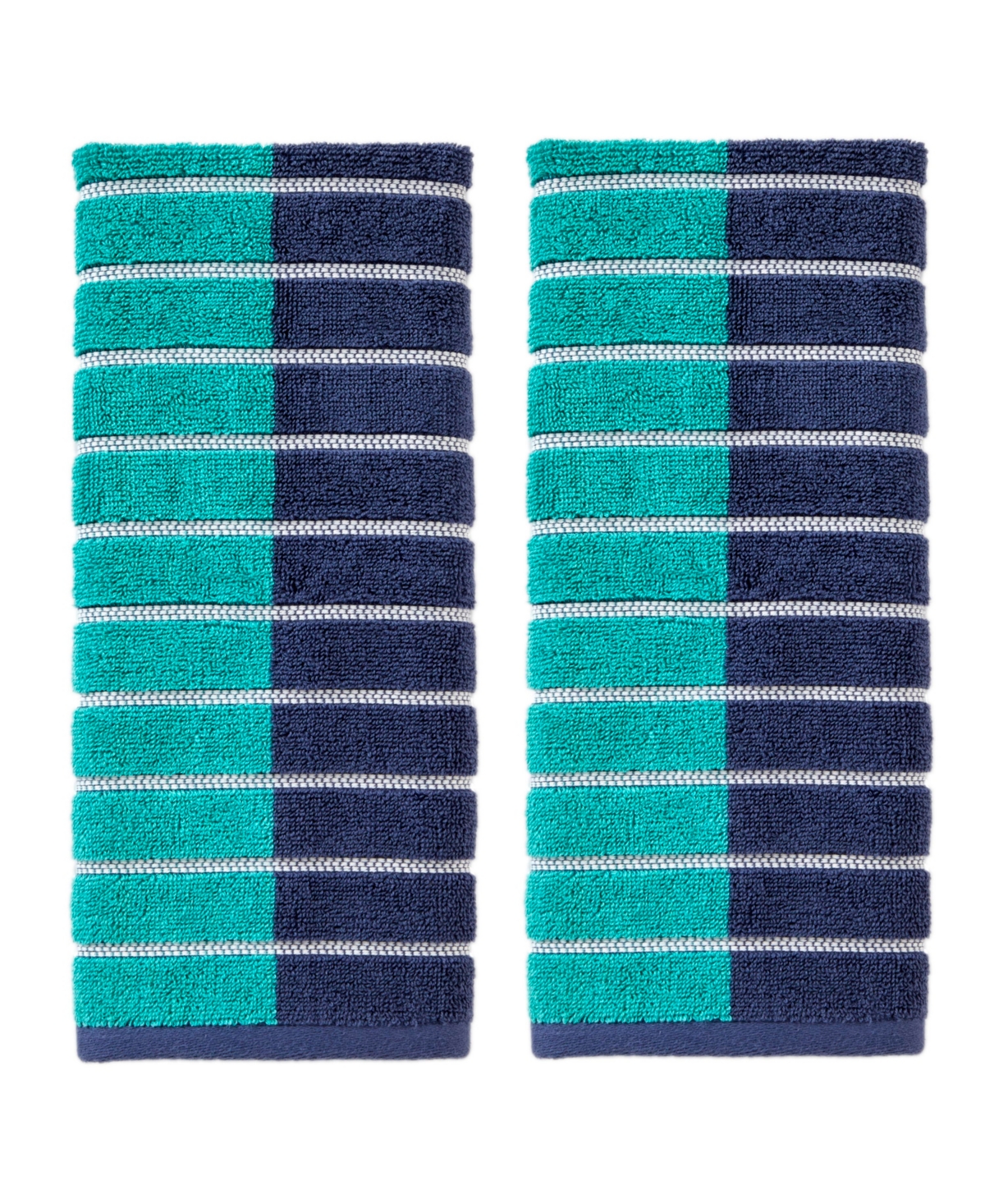 Skl Home Color Block Stripes Cotton 2 Piece Hand Towel Set, 26" X 16" In Teal