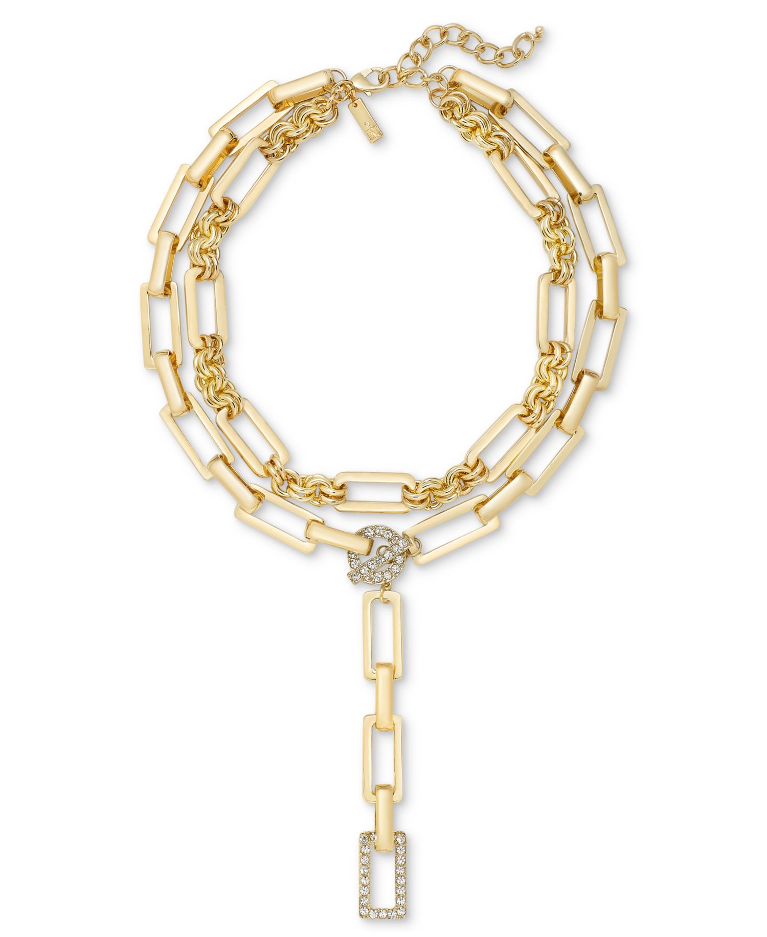 Silver-Tone Pav&eacute; Link Layered Lariat Necklace, 18" + 3" extender