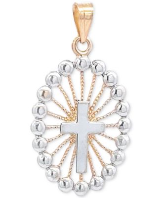 Macy's - Cross Beaded Edge Pendant in 14k Two-Tone Gold