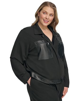Calvin Klein Plus Size Faux Leather Trim Long Sleeve Jacket Macy s