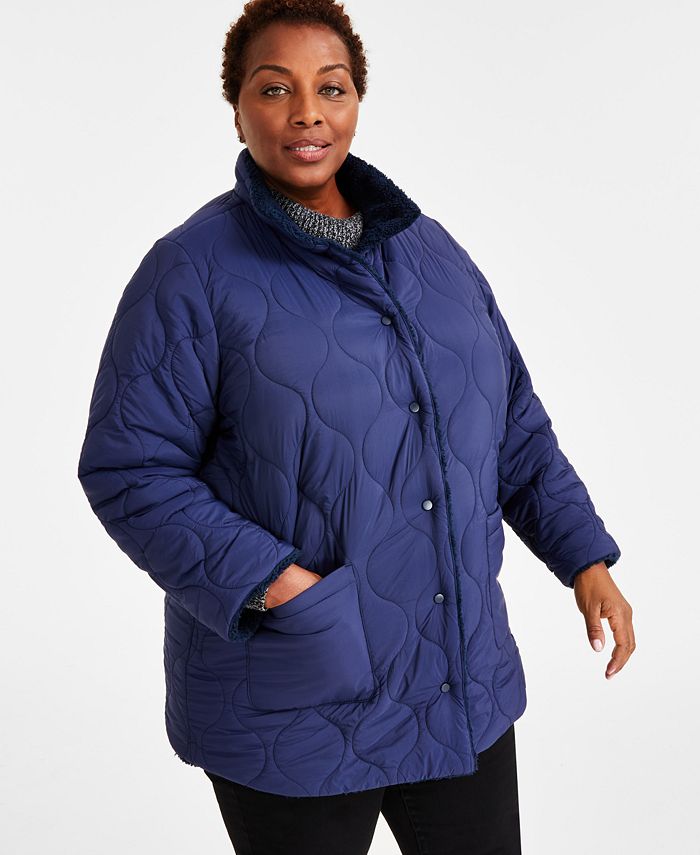 Style & Co Plus Size Reversible Quilted Sherpa Jacket, Created for Macy ...