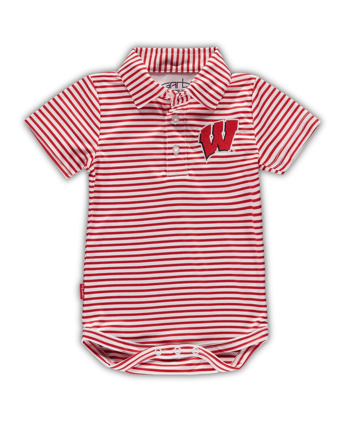 Garb Babies' Infant Boys And Girls  Red Wisconsin Badgers Carson Striped Polo Bodysuit