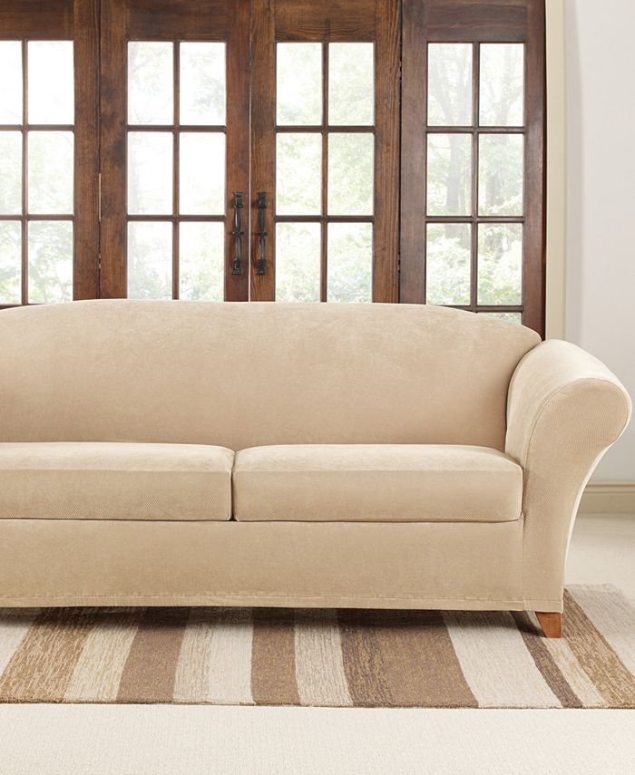 Stretch Pique 2 Cushion Sofa Slipcover, Slipcovers For Sectional Sofas With Cushions Separate