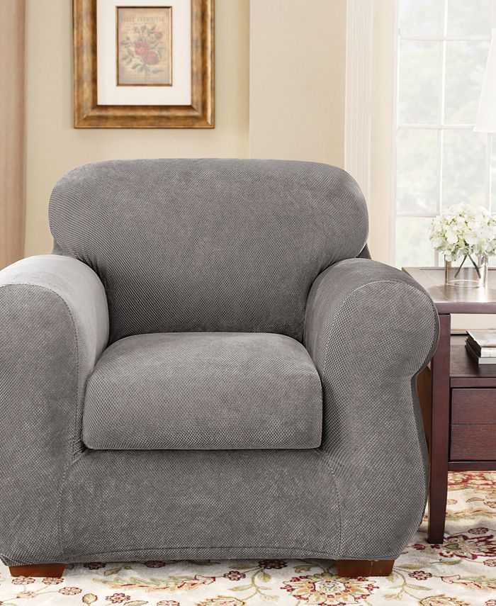 Sure Fit Stretch Pique 2 Piece Box Cushion Chair Slipcover Choose Color 