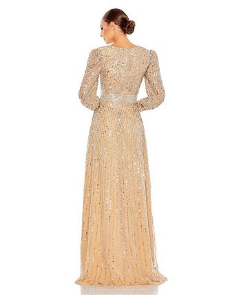 Mac Duggal Women's Sequined Wrap Over Bishop Sleeve Gown - Macy's