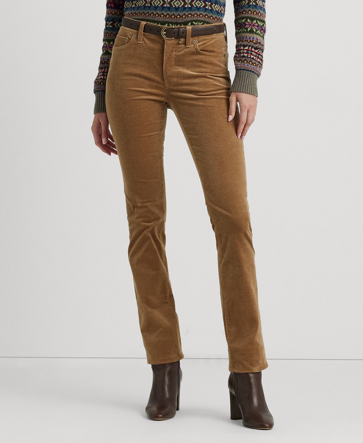 Ralph Lauren Stretch Corduroy Mid-rise Straight Pants In Classic Camel
