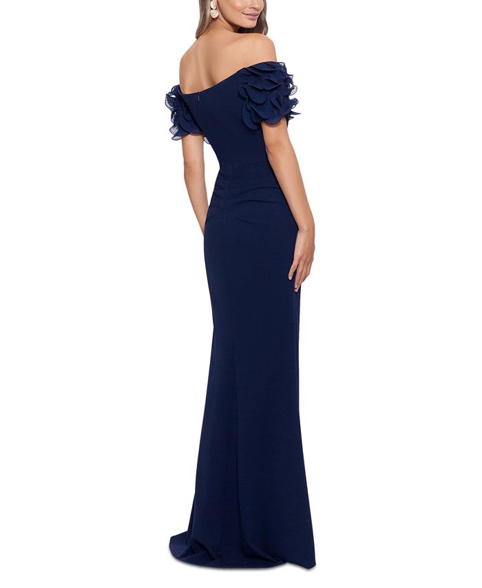 XSCAPE Petite Off-The-Shoulder Ruffled-Sleeve Gown - Macy's
