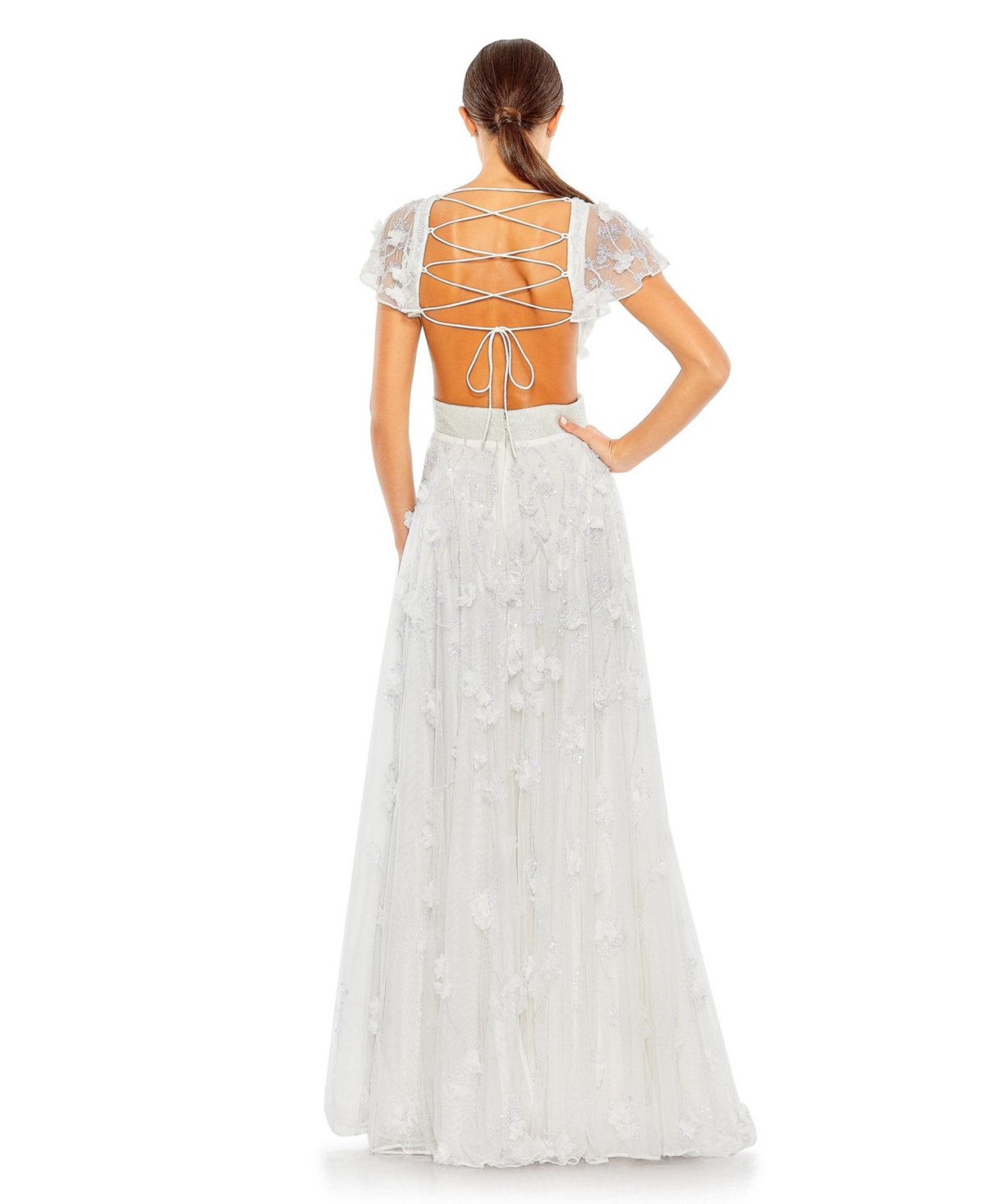 Mac Duggal Women's Embellished Lace Up Flowy Gown