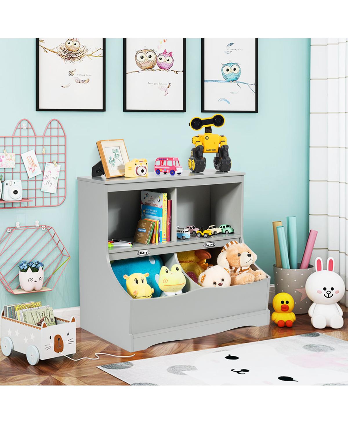 Costway Children's Multi-Functional Bookcase Toy Storage Bin Kids Floor Cabinet