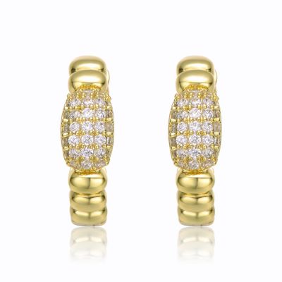 14k Yellow Gold Plated with Cubic Zirconia Scalloped Hoop Earrings
