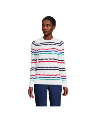 Lands End Women s Cotton Drifter Cable Crew Neck Sweater Macy s