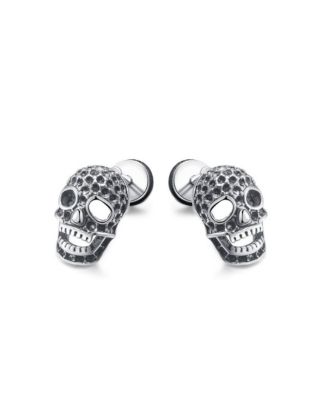 Stainless Steel Oxidized Skull Stud Earrings - Silver