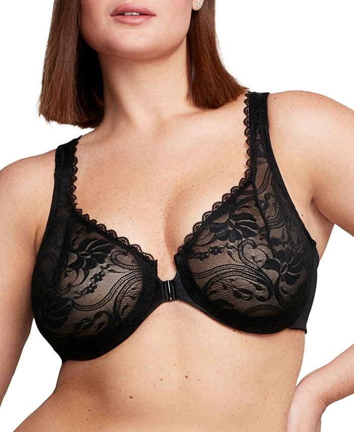 Buy Glamorise Women's Plus Size Full Figure Wonderwire Front Close Stretch  Lace Bra with Narrow Set Straps #9246, Black, 34D at