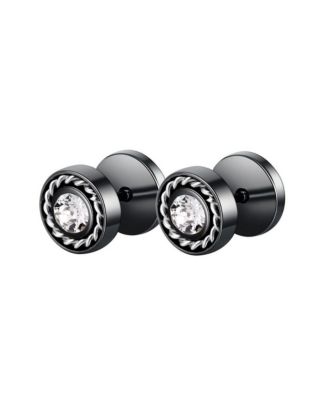 Stainless Steel CZ w/ Rope Design Border Stud Earrings