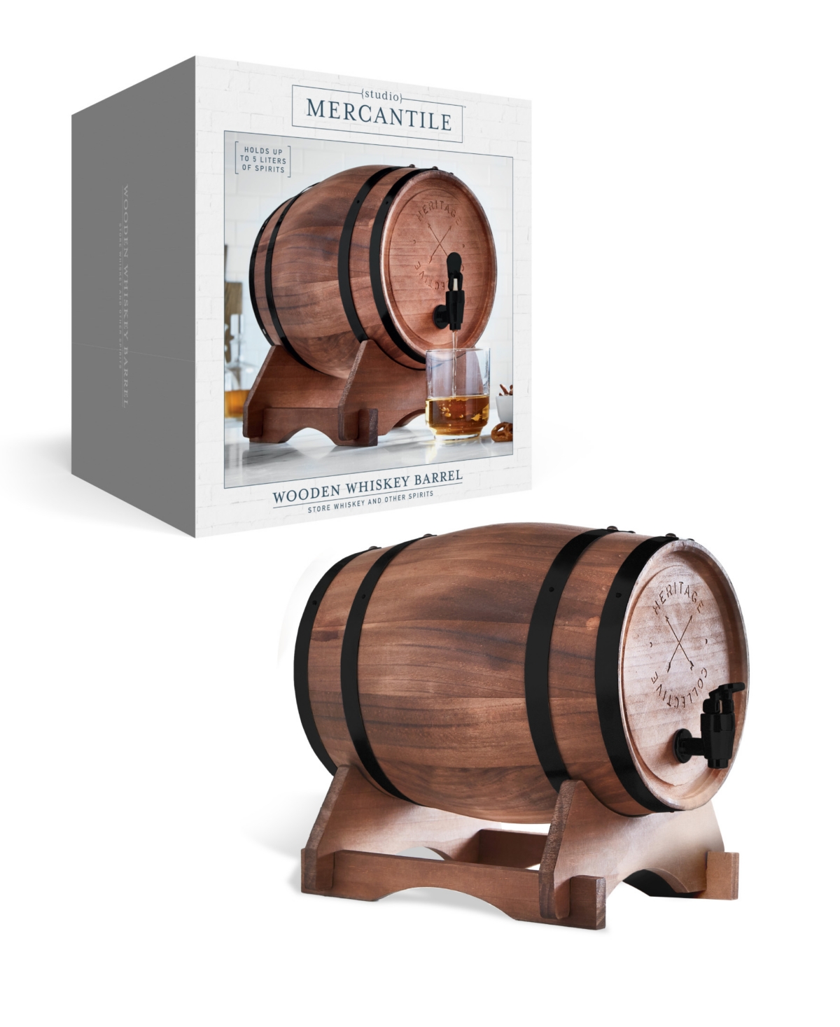 Studio Mercantile Miniature Wood Whiskey Barrel Dispenser In Dark Brown
