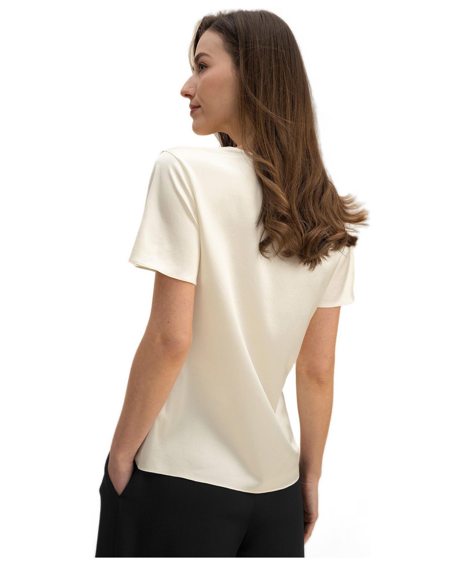 Women's Cowl Neck Short Sleeves Silk T-Shirt