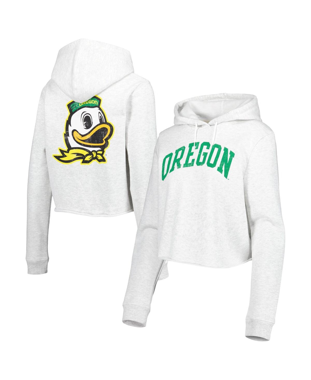 Women's League Collegiate Wear Ash Oregon Ducks 2-Hit 1636 Cropped Pullover Hoodie - Ash
