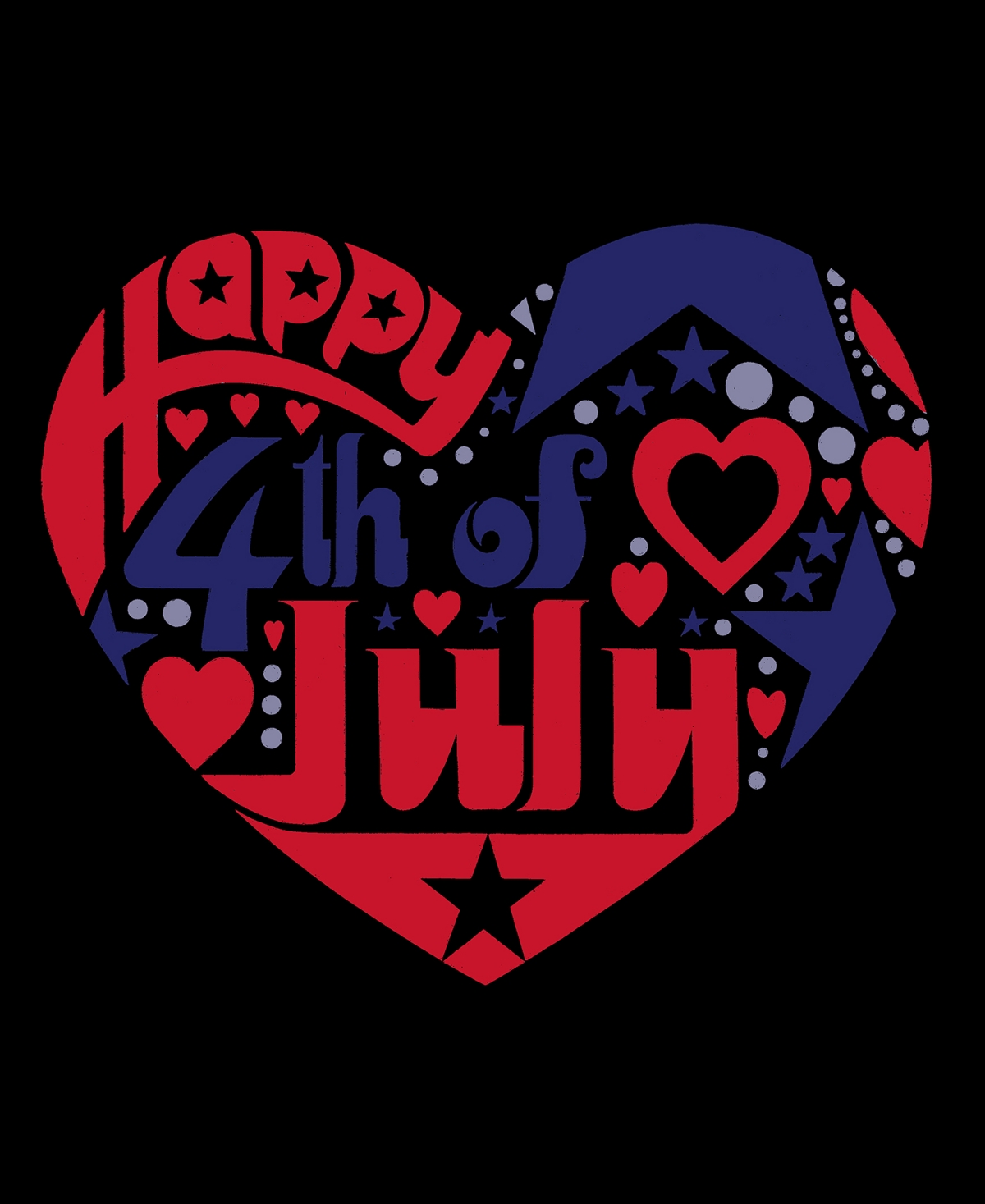 La Pop Art Women's July 4th Heart Word Art V-neck T-shirt