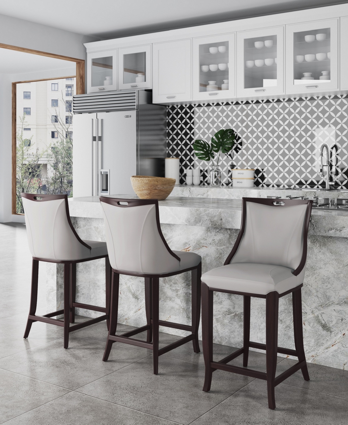 Manhattan Comfort Emperor L Beech Wood Faux Leather Upholstered Barstool