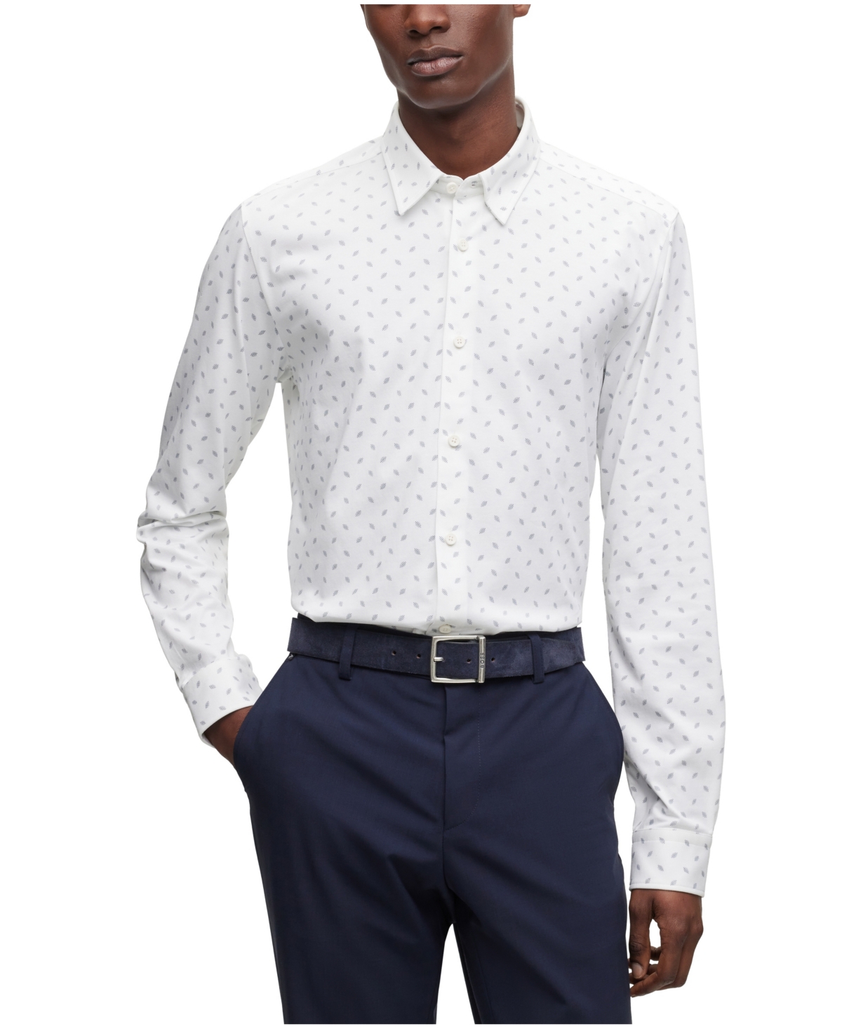 Hugo Boss Boss By  Men's Printed Slim-fit Cotton Blend Dress Shirt In White