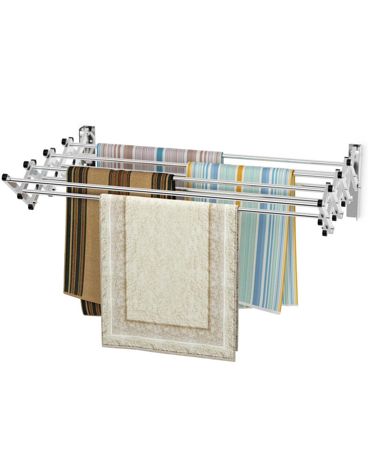 Stainless Wall Mounted Expandable Clothes Drying Towel Rack Laundry Hanger Room - Silver