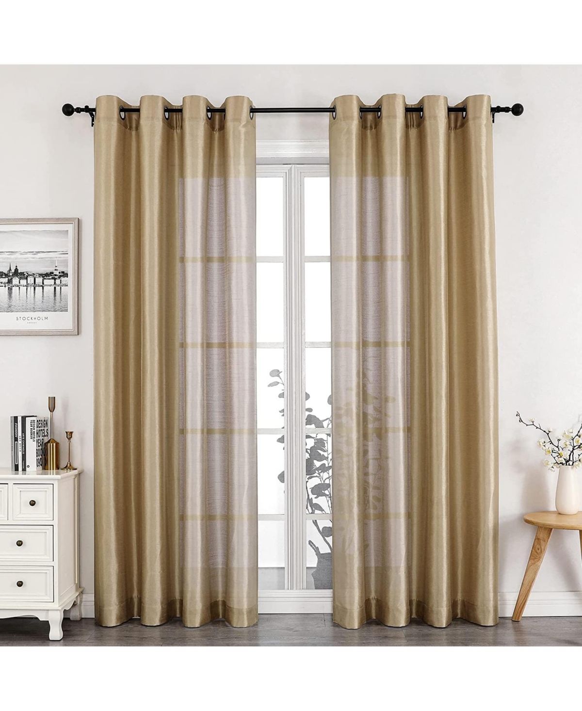 Artisan Lightweight Transparent Faux Silk Sheer Grommet Single Curtain Panel - Burgundy