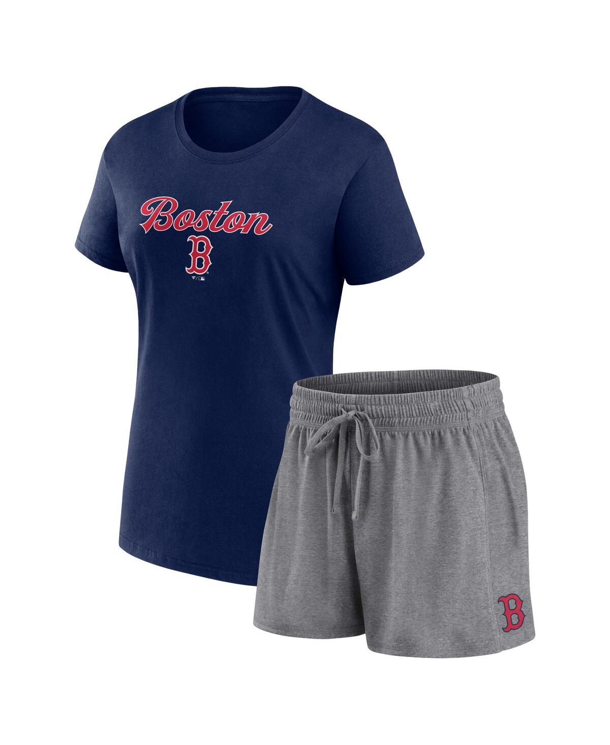 Women's Fanatics Navy, Gray Boston Red Sox Script T-shirt and Shorts Combo Set - Navy, Gray