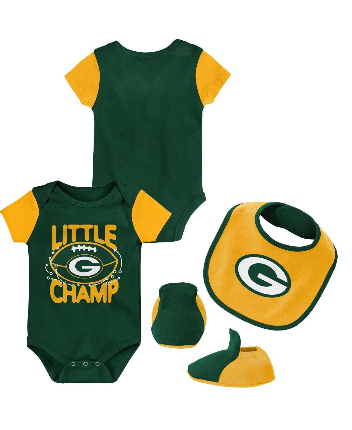 Shop Outerstuff Newborn And Infant Boys And Girls Green, Gold Green Bay Packers Little Champ Three-piece Bodysuit Bi