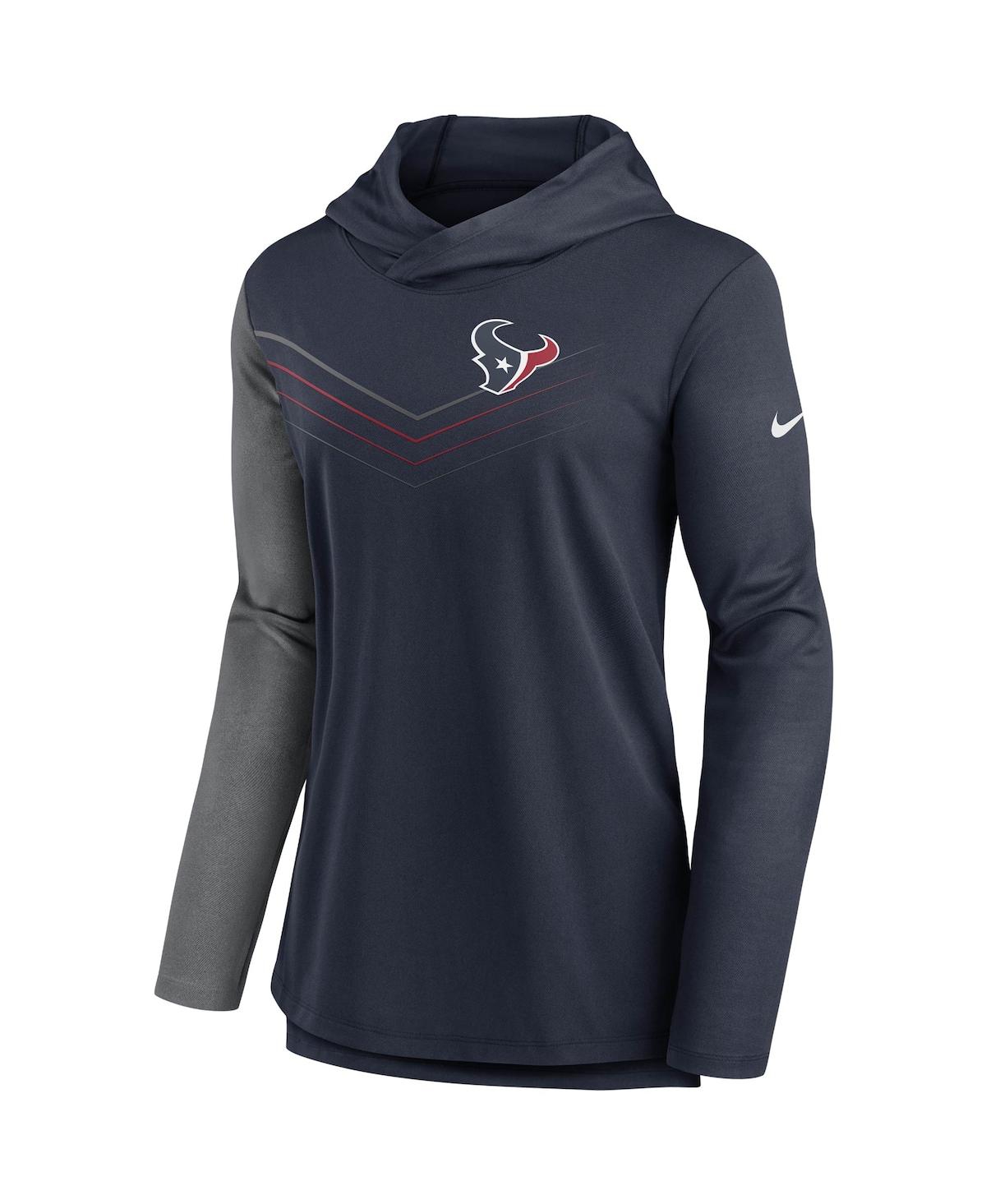 Nike Women's  Navy, Heathered Charcoal Houston Texans Chevron Hoodie Performance Long Sleeve T-shirt In Navy,heathered Charcoal