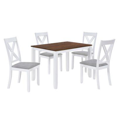 Minimalist Wood 5-Piece Dining Table Set With 4 X-Back Chairs For Small Places