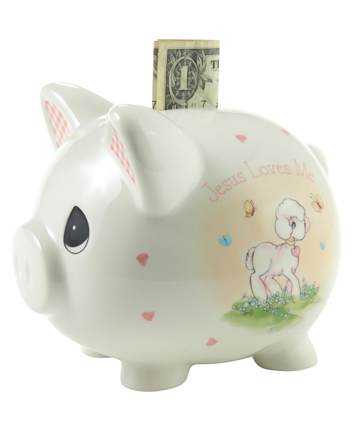 Precious Moments Jesus Loves Me Pink Ceramic Bank